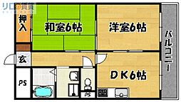 コンフォート井高野 2DKの間取図画像