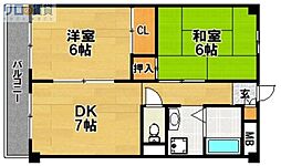 リアライズ上新庄 2DKの間取図画像