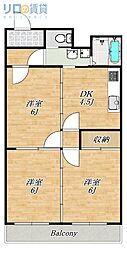 新大阪末広第1ハイツ 3DKの間取図画像