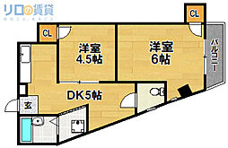 セキスイマンション 2DKの間取図画像