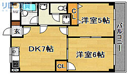 第五豊晃マンション 2DKの間取図画像