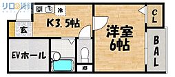 ノルデンハイム上新庄2 1Kの間取図画像