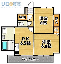 メゾンクレール 2DKの間取図画像