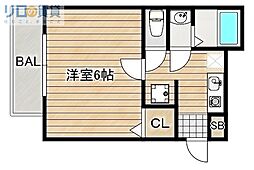 グランデュール長瀬 B棟 1Kの間取図画像