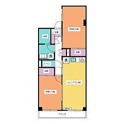 錦伊藤マンション 2階2LDKの間取り