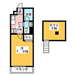 ローズベイ弥生 2階1Kの間取り