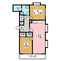 Ｌｅ　Ｖｅｎｔ　Ｂｏｕｃｈｅ 1階2LDKの間取り