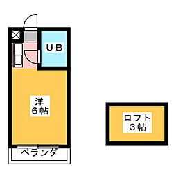 ヒルハイム徳丸 2階ワンルームの間取り