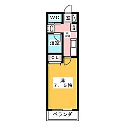 パークサイド城北 1階1Kの間取り