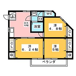 ドエルサンコート2 3DKの間取図画像