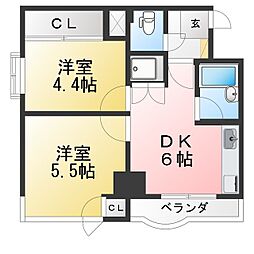 カルムサイトー 2DKの間取図画像