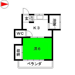 第2鵬荘 1Kの間取図画像