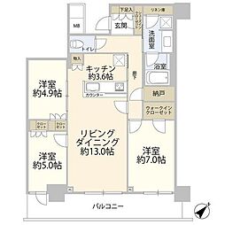 リヴァリエＡ棟（020822） 22階3LDKの間取り
