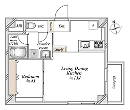 エスポワール麻布 1LDKの間取図画像