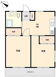 太陽ハイツ 2DKの間取図画像