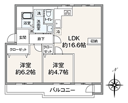ガーデン山団地1号棟 2LDKの間取図画像