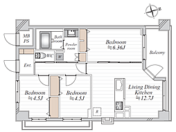 グエルスクエア八王子 3LDKの間取図画像