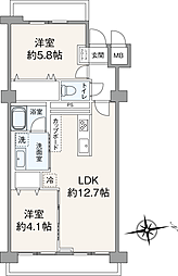 ライオンズマンション上大岡第2 2LDKの間取図画像