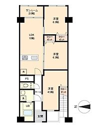小金井スカイコーポラス 3SLDKの間取図画像
