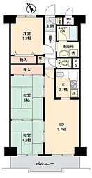 蓮田ビューパレーB棟 2SLDKの間取図画像