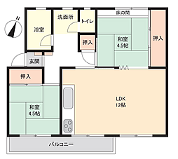 UR都市機構中登美団地B-7 2LDKの間取図画像