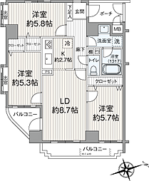 サンライズマンション中神 3LDKの間取図画像