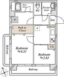 グリーン赤塚 2Kの間取図画像