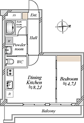武蔵野サンハイツ久米川 1LDKの間取図画像