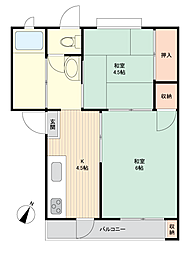 高良川コーポ一棟 2Kの間取図画像