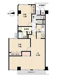 コスモ川口イーストヒルズ 2LDKの間取図画像