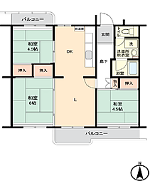 虹ケ丘団地1-12号棟 3LDKの間取図画像