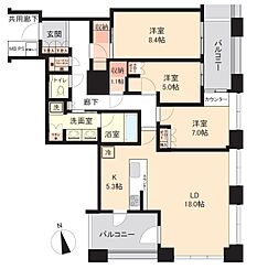 シンフォニアタワーコート福井 3LDKの間取図画像