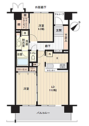 サーパス弁天町 2LDKの間取図画像