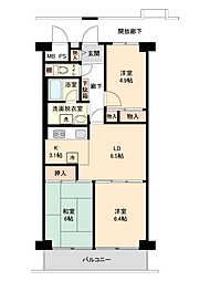洋伸竹ノ塚マンション 3LDKの間取図画像