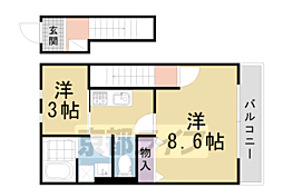 京都市営烏丸線 北大路駅 徒歩23分の賃貸アパート 2階2Kの間取り