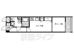 京都市営烏丸線 烏丸御池駅 徒歩7分の賃貸マンション 2階1DKの間取り