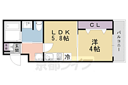 京都地下鉄東西線 二条駅 徒歩15分の賃貸マンション 3階1LDKの間取り