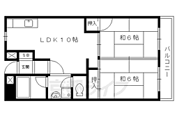 フラット北白川 3階2LDKの間取り