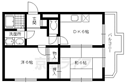 京都市営烏丸線 北大路駅 徒歩31分の賃貸マンション 1階2DKの間取り