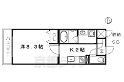 京都市営烏丸線 丸太町駅 徒歩13分の賃貸マンション 1階1Kの間取り