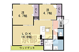 シャーメゾン　ディーノヴノー 1階2LDKの間取り