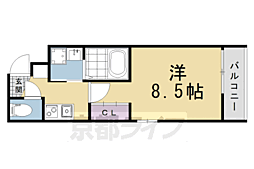 京都市営烏丸線 北大路駅 徒歩28分の賃貸マンション 4階1Kの間取り