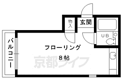 JR山陰本線 円町駅 徒歩3分の賃貸マンション 2階1Kの間取り