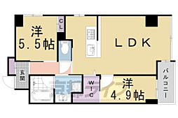 京福電気鉄道北野線 北野白梅町駅 徒歩17分の賃貸マンション 5階2LDKの間取り