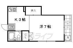 京都市営烏丸線 北大路駅 3.6kmの賃貸アパート 2階1Kの間取り
