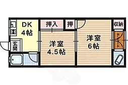 JR東海道・山陽本線 千里丘駅 徒歩14分の賃貸アパート 2階2DKの間取り