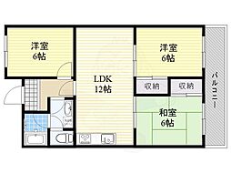 オークヴィラ村上 3階3LDKの間取り