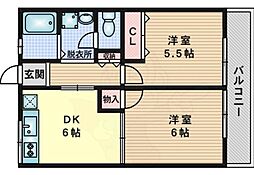 山手弐番館 2DKの間取図画像