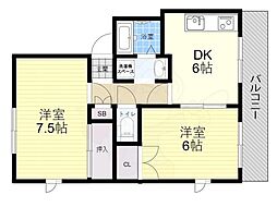 サニーハイツ 2DKの間取図画像