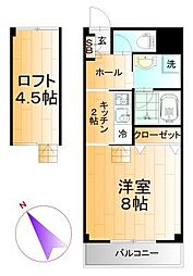 TOSHIハイツ2 1Kの間取図画像